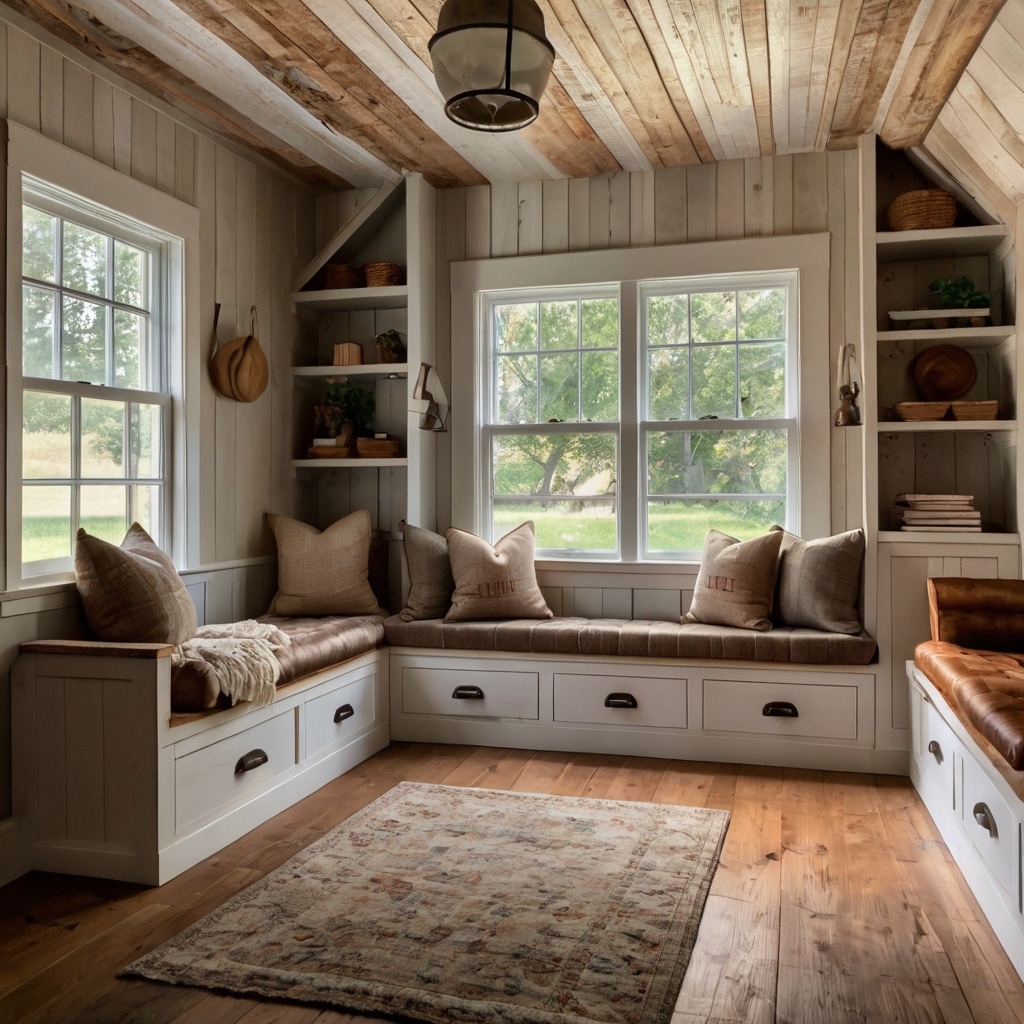 8 Stunning Farmhouse Designs for Every Lifestyle and Budget 11 Custom farmhouse millwork with shiplap walls and window seat – 8 Stunning Farmhouse Designs