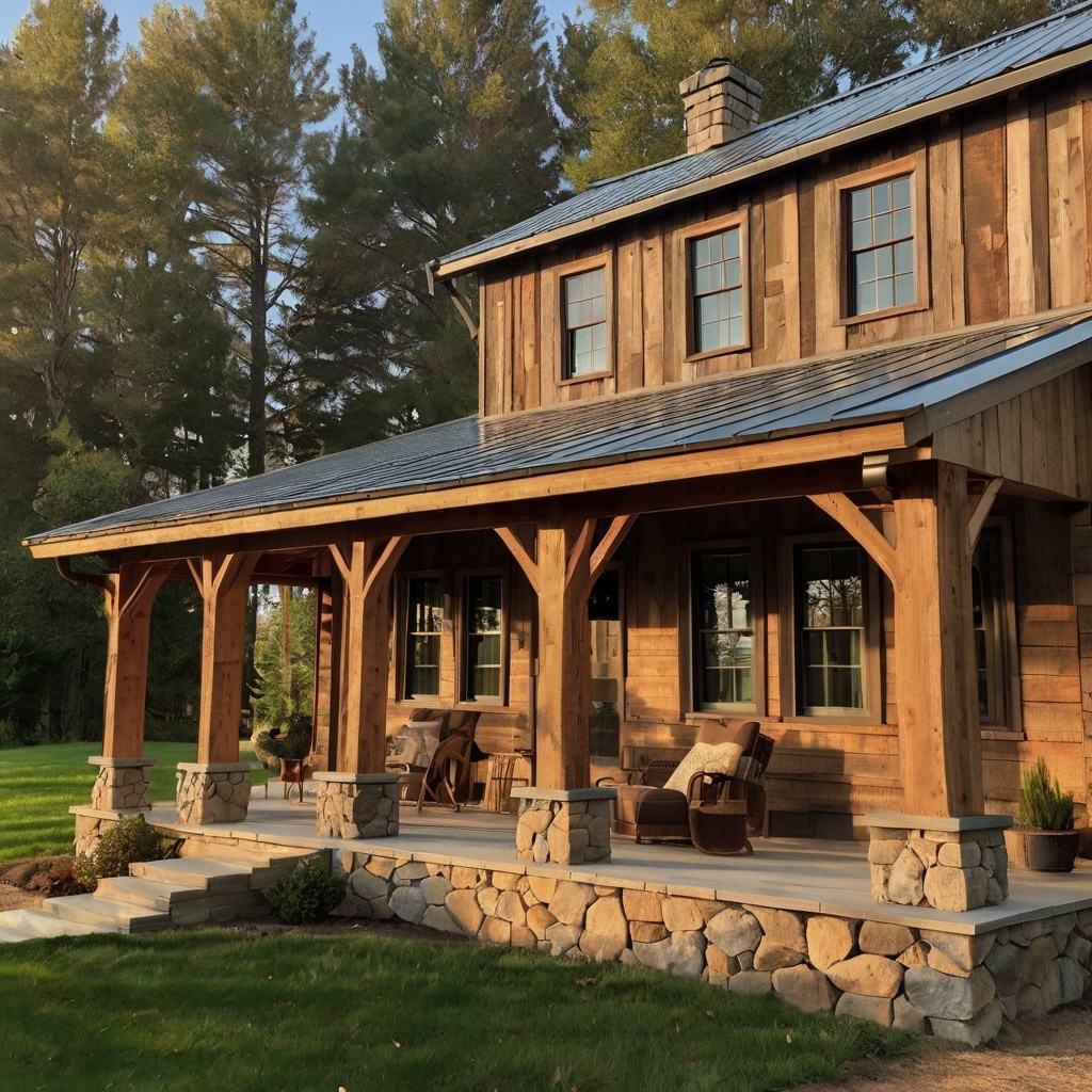 8 Stunning Farmhouse Designs for Every Lifestyle and Budget 6 Reclaimed wood siding and natural stone farmhouse exterior – 8 Stunning Farmhouse Designs