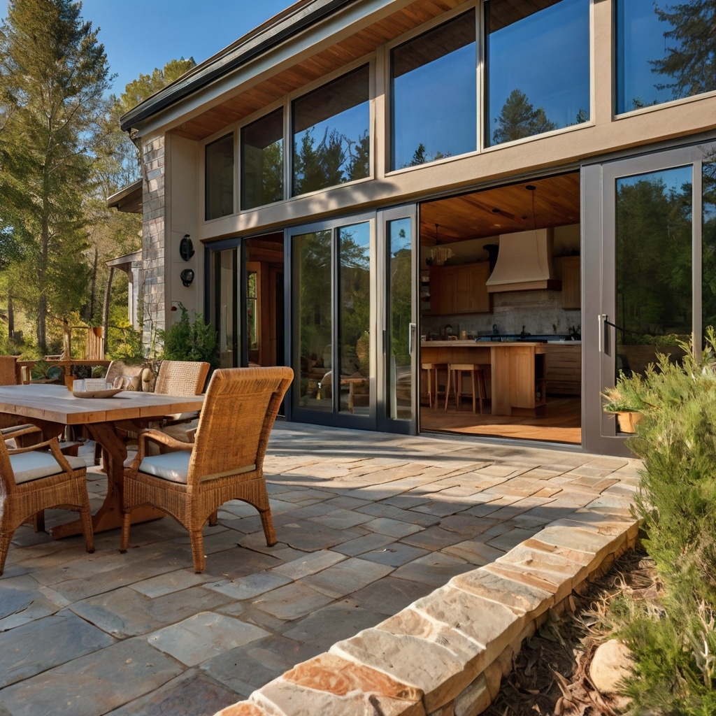 8 Stunning Farmhouse Designs for Every Lifestyle and Budget 7 Indoor-outdoor living space with sliding glass doors and outdoor fireplace – 8 Stunning Farmhouse Designs