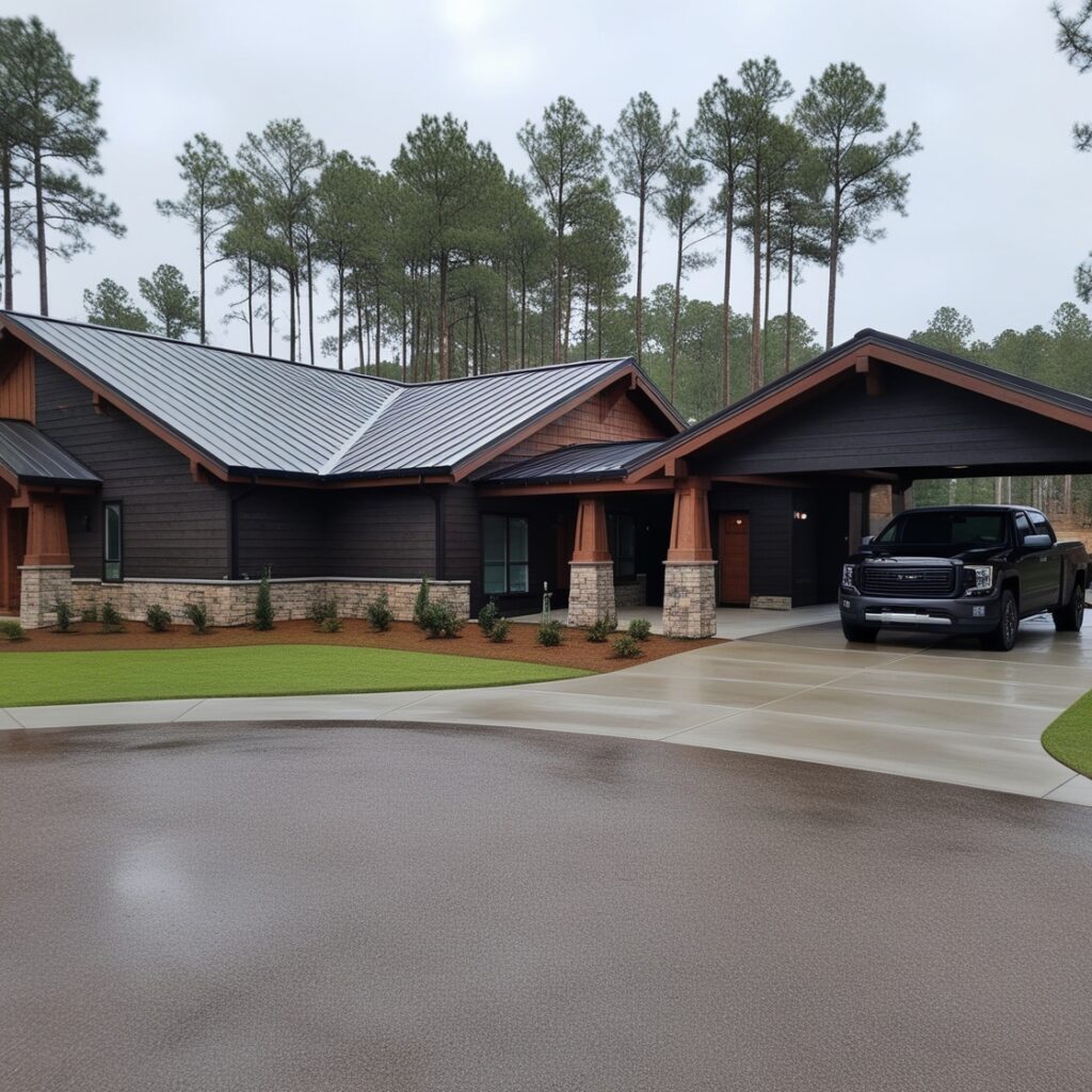 7 Best Black Barndominiums That Will Leave You Speechless 8 Black-on-black barndominium exterior with matte metal siding and hidden gutters