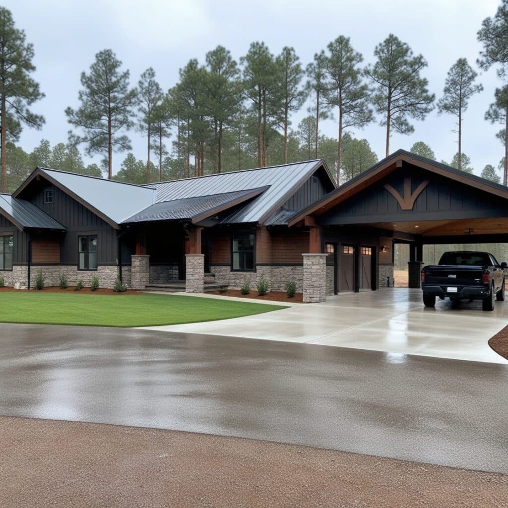7 Best Black Barndominiums That Will Leave You Speechless 5 Black-on-black barndominium exterior with matte metal siding and hidden gutters