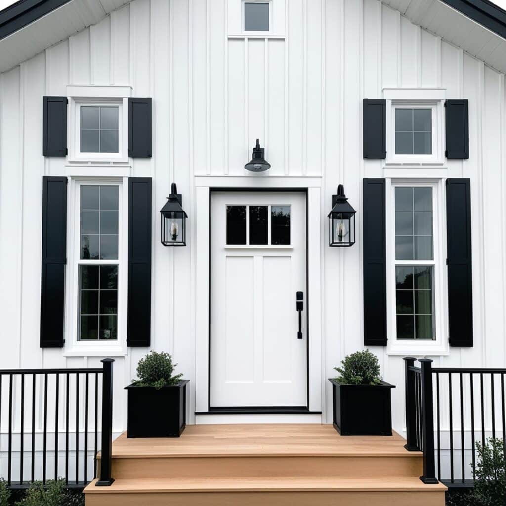 White Barndominiums with Striking Black Trim: 12 Bold & Beautiful Designs 3 Black roof trim on white barndominium