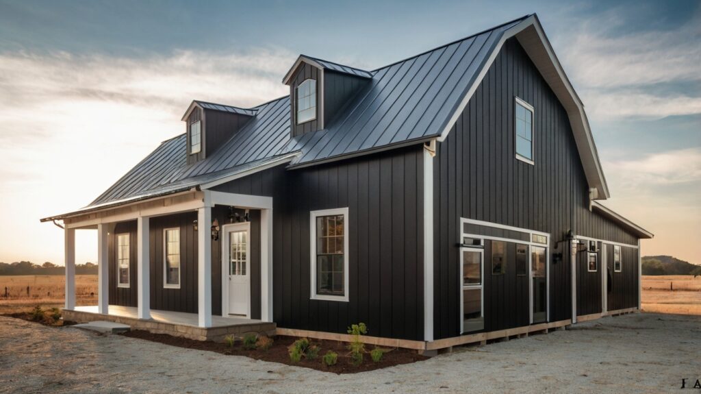 White Barndominiums with Striking Black Trim: 12 Bold & Beautiful Designs 12 Black barndominium with white exterior trim