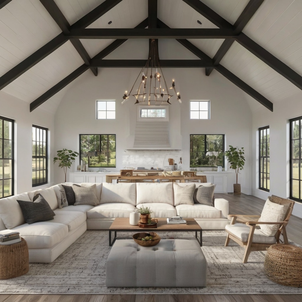 White Barndominiums with Striking Black Trim: 12 Bold & Beautiful Designs 7 White windows with black interior casing in a barndominium